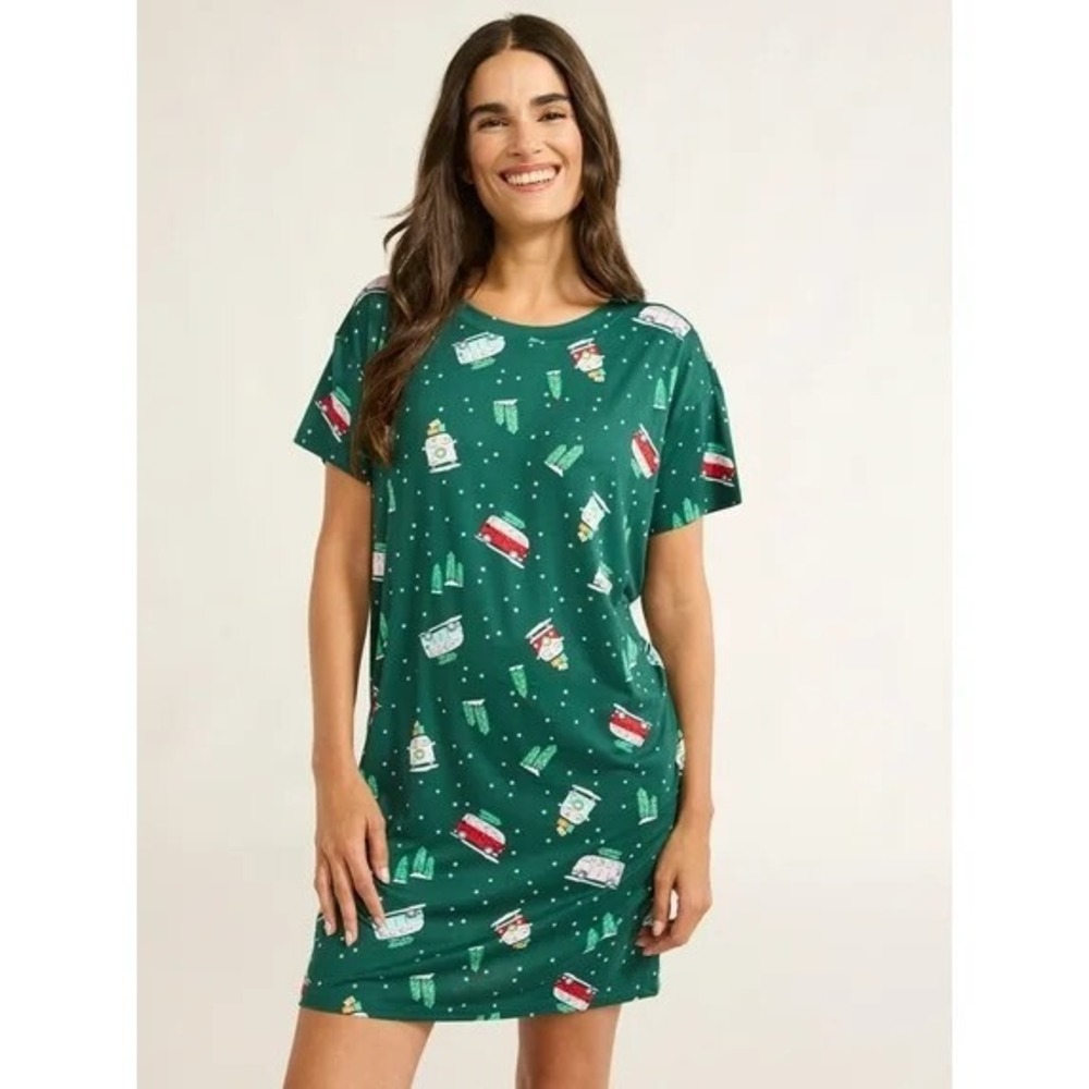 Joyspun Women's Short Sleeve Sleep Shirt Size L- XL Green Relaxed Fit Loungewear